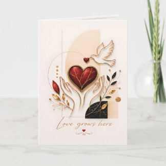 Liefde Groeit Hier – Gouden Duif & Hart Luxe Kunst Kaart