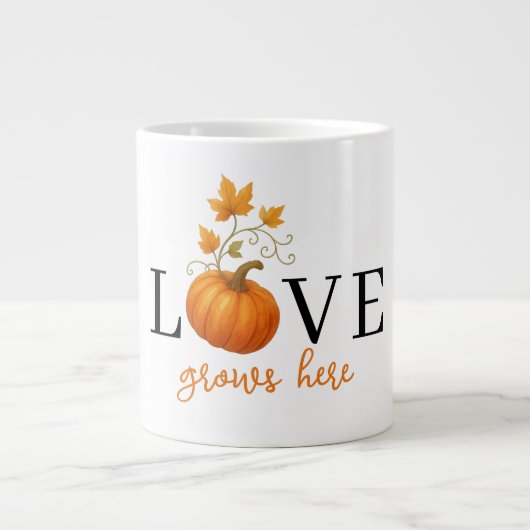 Liefde groeit hier | Pompoenlettering herfst Extra Grote Beker (Voorkant)