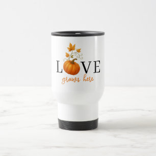 Liefde groeit hier Pompoenlettering herfst Reisbeker