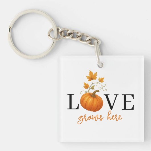 Liefde groeit hier | Pompoenlettering herfst Sleutelhanger (voorkant)