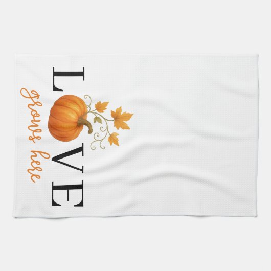 Liefde groeit hier | Pompoenlettering herfst Theedoek (Horizontaal)