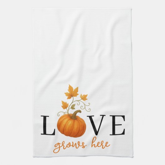 Liefde groeit hier | Pompoenlettering herfst Theedoek (Verticaal)