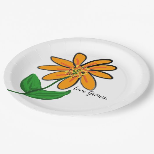 Liefde groeit Oranje geel Papieren Bordje (Gekanteld)