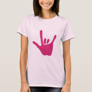 Liefde handgebarentaal, in roze shirten t-shirt
