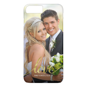 Liefde handgeschreven Gold Script Couples fotobede iPhone 8 Plus / 7 Plus Hoesje