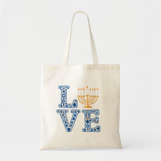 Liefde Hanukkah Joods Feest Menorah Tote Bag (Voorkant)