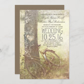 Liefde hart berk boom en fiets rustieke bruiloft kaart (Voorkant / Achterkant)