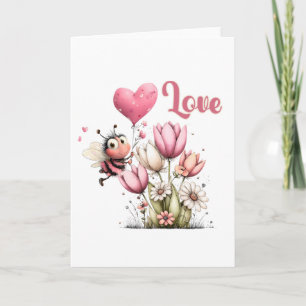 Liefde Hart & Bloem Cute Bij Feestdagen Kaart