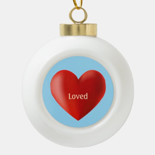 Liefde hart en kalligrafie op sky blue keramische bal ornament (Voorkant)