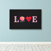 Liefde hart en Roos ventilator zwart Canvas Afdruk (Insitu (Houten vloer))