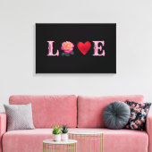 Liefde hart en Roos ventilator zwart Canvas Afdruk (Insitu (Woonkamer))