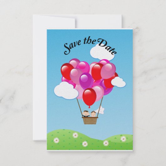 Liefde hart hete luchtballon Huwelijk Bewaar de da Save The Date (Voorkant)