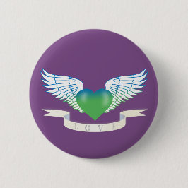 Liefde hart met vleugels ronde button 5,7 cm