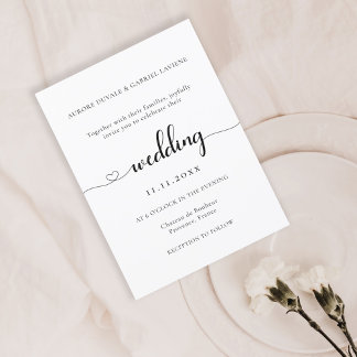 Liefde Hart Modern Elegant Zwart-Wit Bruiloft Kaart