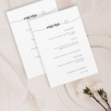 Liefde Hart Modern Zwart-wit Bruiloft Menu