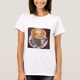 Liefde Hart Parijs Cappuccino Koffie Kop Mok T-shi T-shirt