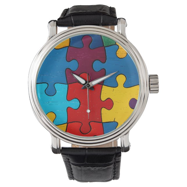 Liefde Hart Puzzel Acceptatie Autisme Bewustzijn Horloge (Voorkant)