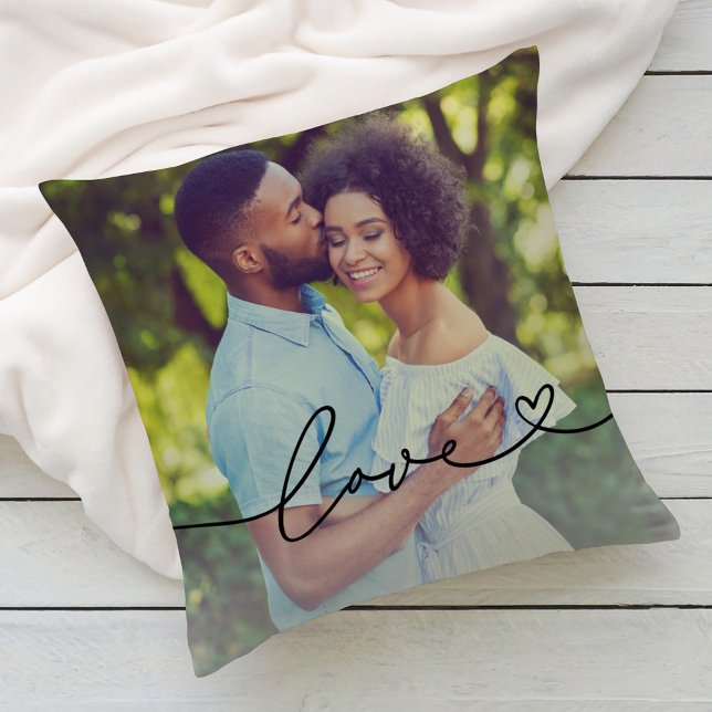 Liefde Hart Script Foto Zwarte Tekst Kussen (Creator heeft geüpload)