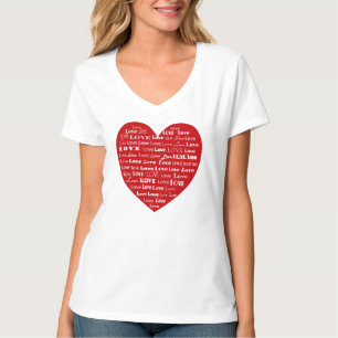 Liefde Hart Woord Cloud, Wit op Deep Red T-shirt