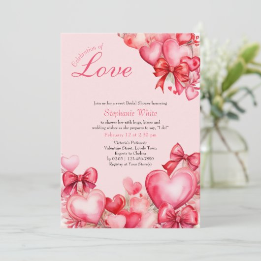 Liefde Harten en Bogen Bruids Douche Uitnodiging (Staand voorkant)