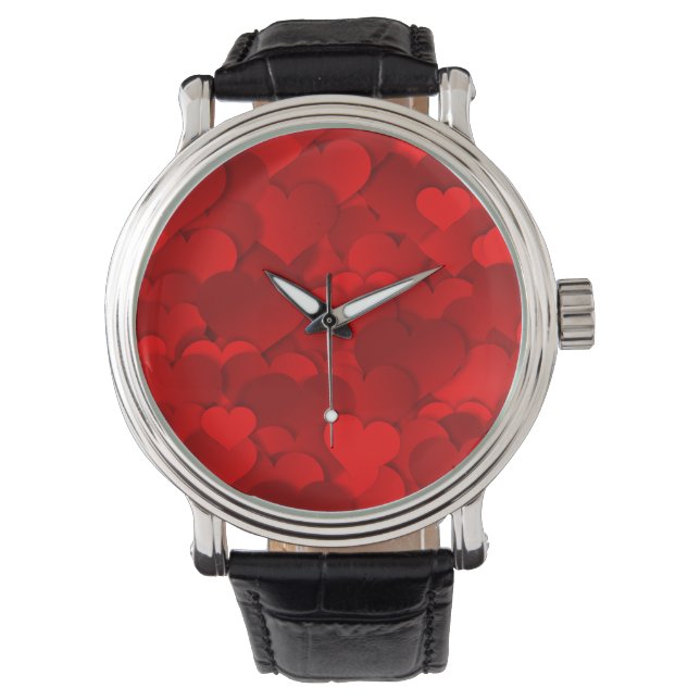 Liefde Harten Textuur Rood Patroon-19909 Horloge (Voorkant)