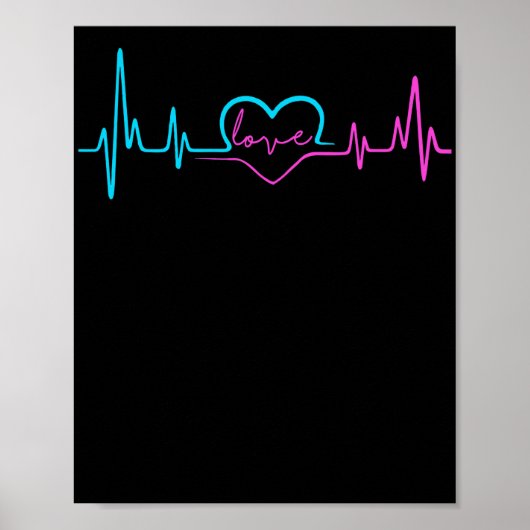 Liefde hartslag Roze en Blauwe Valentijnsdag Poster (Voorkant)