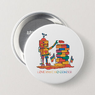 Liefde heeft geen geslacht - Rainbow Wooden Robot Ronde Button 7,6 Cm