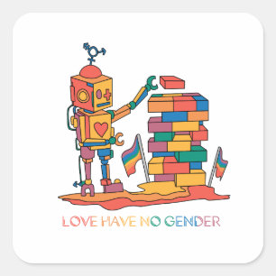 Liefde heeft geen geslacht - Rainbow Wooden Robot Vierkante Sticker