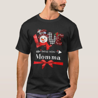 Liefde heet Momma Snowman Kerstmis Red Plai T-shirt