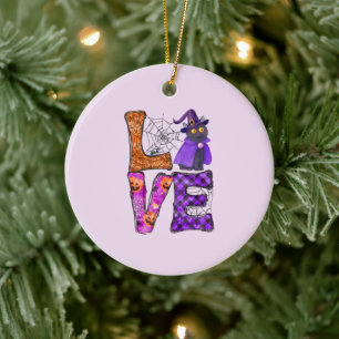 Liefde - Heks Zwarte Kat Keramisch Ornament