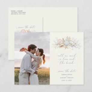 Liefde & Het Bruiloftsstrand Foto Save the Date Briefkaart