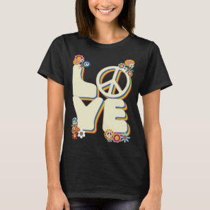 Liefde Hippie Vredesbord Bloemen Groovy 60s 70s Re T-shirt