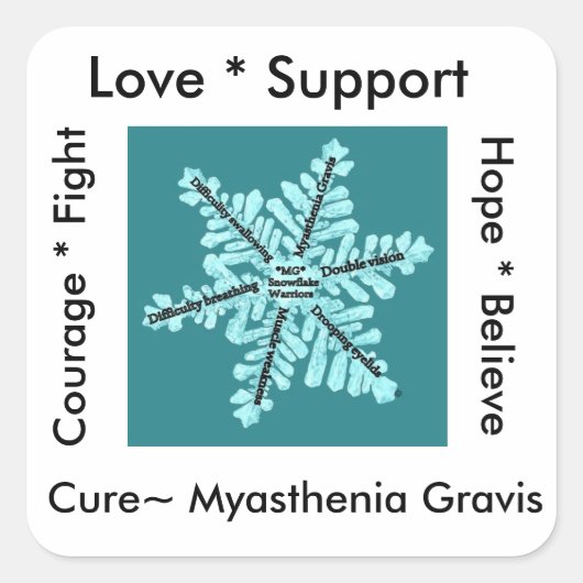 Liefde/Hoop/Vecht/Cure - Myasthenia Bewustheid Vierkante Sticker (Voorkant)
