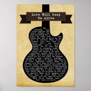 Liefde houdt ons live Black Guitar Song Lyric Poster