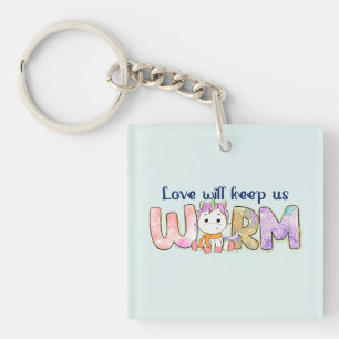 Liefde houdt ons warm Schattige eenhoornwinter Sleutelhanger