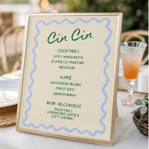 Liefde in bloei blauw groen Cin Cin Bar Menu Poster