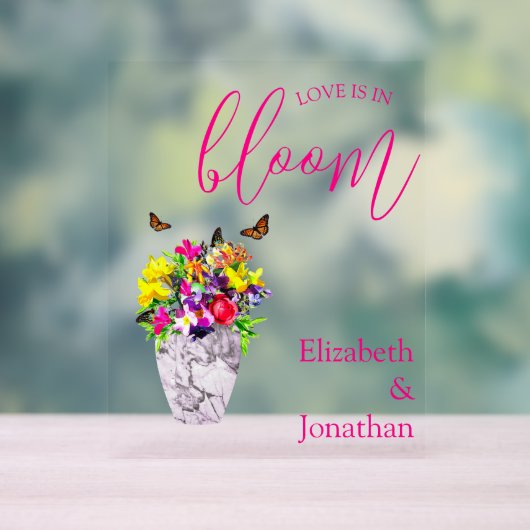 Liefde in bloei bloemenbruiloft acryl bord (Neutraal)