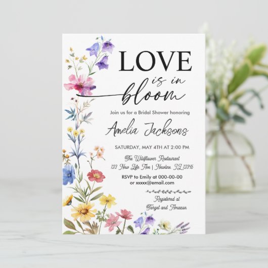 Liefde in bloei bloemige wilde bloemen bruidsmeisj kaart (Staand voorkant)
