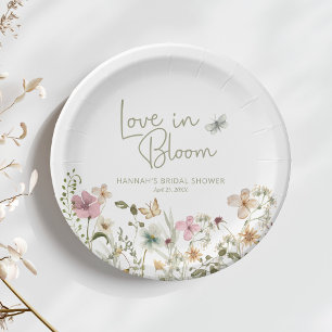 Liefde in Bloei Bruiloftsfeest met Wilde Bloemen Papieren Bordje