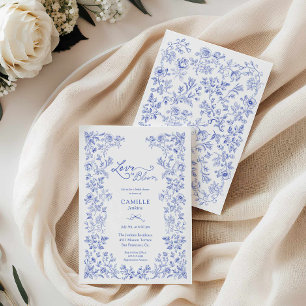 Liefde in Bloom Blue Floral Bruids Douche Uitnodig Kaart