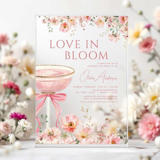 Liefde in Bloom Champagne Roze Boog Vrijgezellenfe Acryl Uitnodigingen