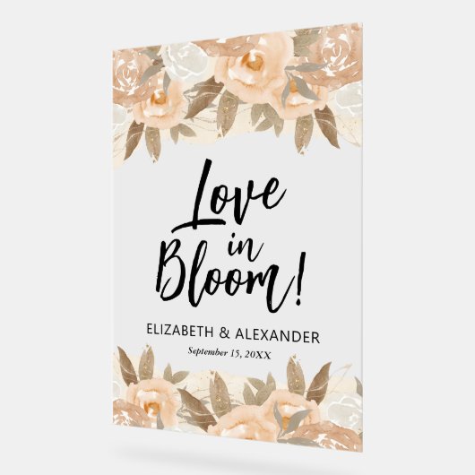 Liefde in Bloom Perzik Bloemen Bruiloft Acryl Bord (Hoek)