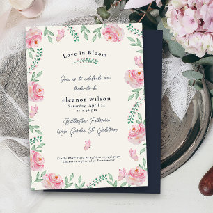 Liefde in Bloom Pink Rose Butterflies Vrijgezellen Kaart