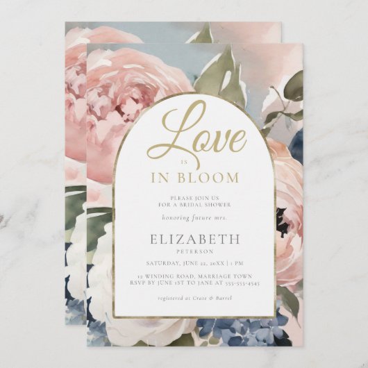 Liefde in Bloom Pioen Goud Boho Arch Vrijgezellenf Kaart (Voorkant / Achterkant)