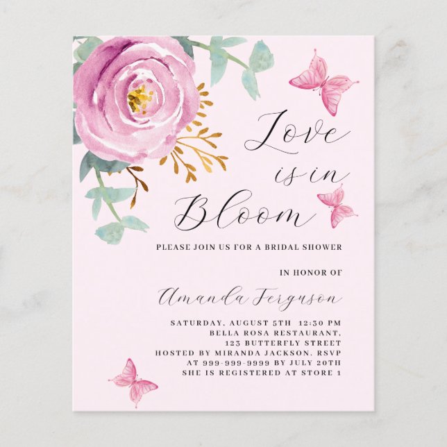 Liefde in Bloom roze rozenvlinder Vrijgezellenfees (Voorkant)