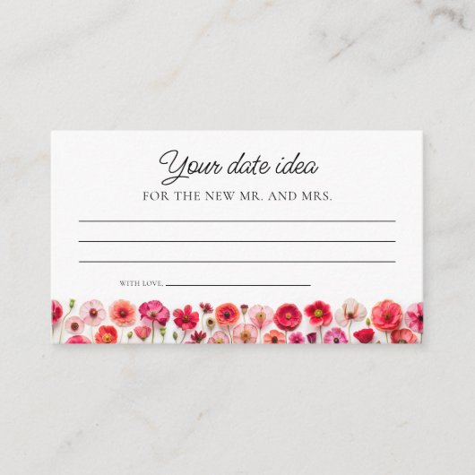 Liefde in Bloom Wildflower Date Night Ideeën Informatiekaartje (Voorkant)