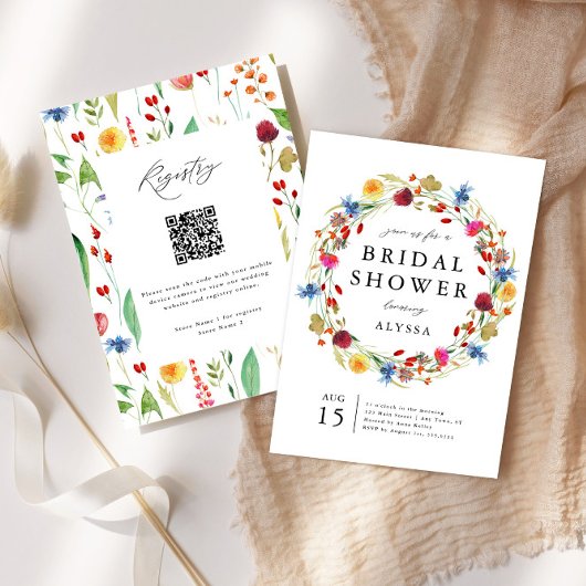 Liefde in Bloom Wildflower Terug & QR Code Douche Kaart