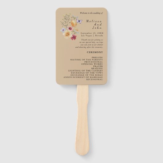 Liefde In Bloom Wildflower Trouwprogramma Hand Fan Handwaaier (Voorkant)