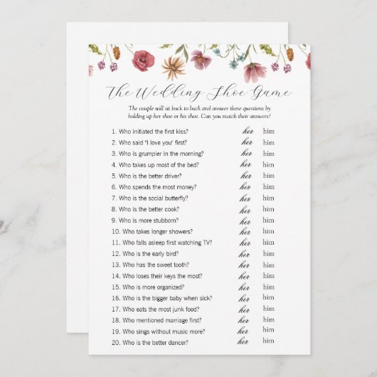 Liefde in Bloom Wildflower Trouwschoen Game Kaart (Voorkant / Achterkant)