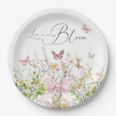 Liefde in Boom Wildflower Pink Bow Vrijgezellenfee Papieren Bordje (Voorkant)